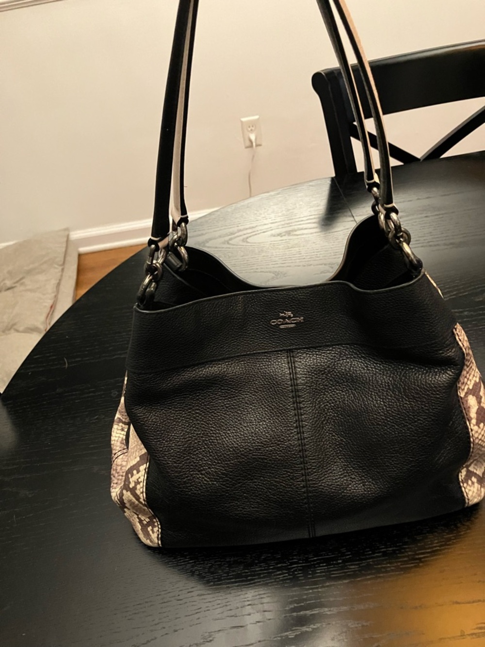 Coach Black Leather Lexy Shoulder Bag Snake Embossed